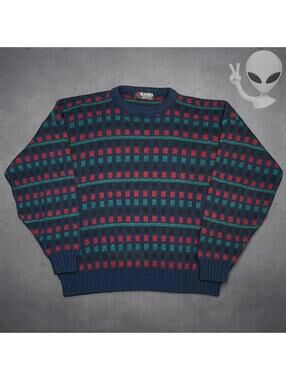 Scandia Vintage 90s Sweater Mens US L Geometric Knit Crewneck Made in USA